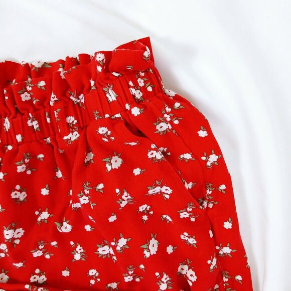 Hollister Floral High-Waisted Shorts S Red White Print Paper Bag Waist Relaxed - Picture 3 of 5